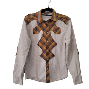 H&M Women's Size M Western Snap Shirt Distressed‎ Long Sleeve Country indie